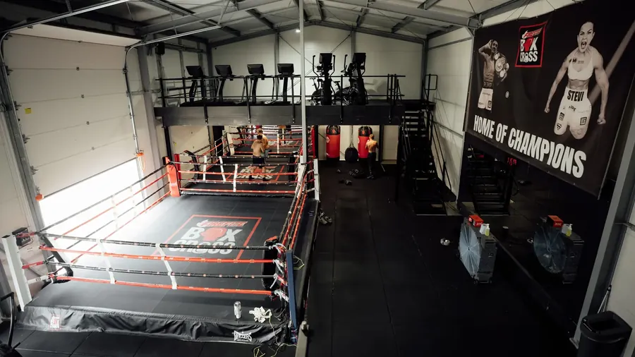 The boxing ring and hall of champions wall at BoxCross UK, Wisbech