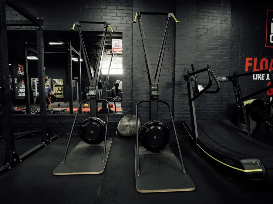SkiErg machines in the functional training room at BoxCross UK, Wisbech